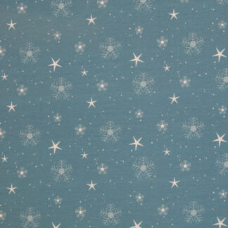 French Terry Schneeflocken, Jeansblau