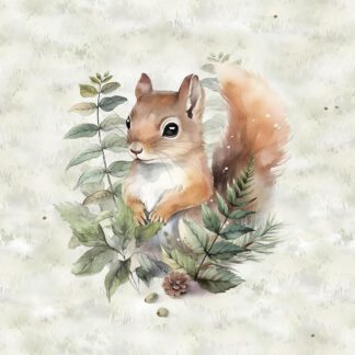 French Terry Panel Süße Waldbabys Eichhörnchen
