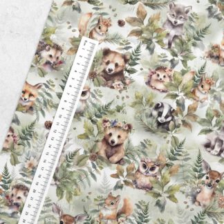 French Terry süße Waldbabys grün allover