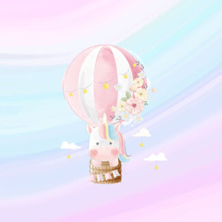 French Terry Panel Einhornballon Aquarell