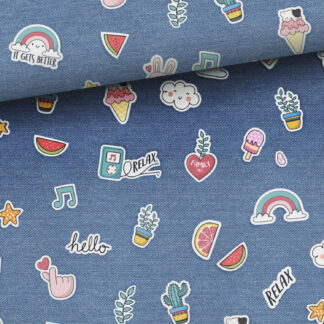 French Terry Jeans mit Patches