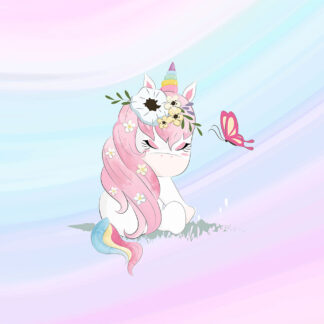 French Terry Panel Blumeneinhorn Aquarell