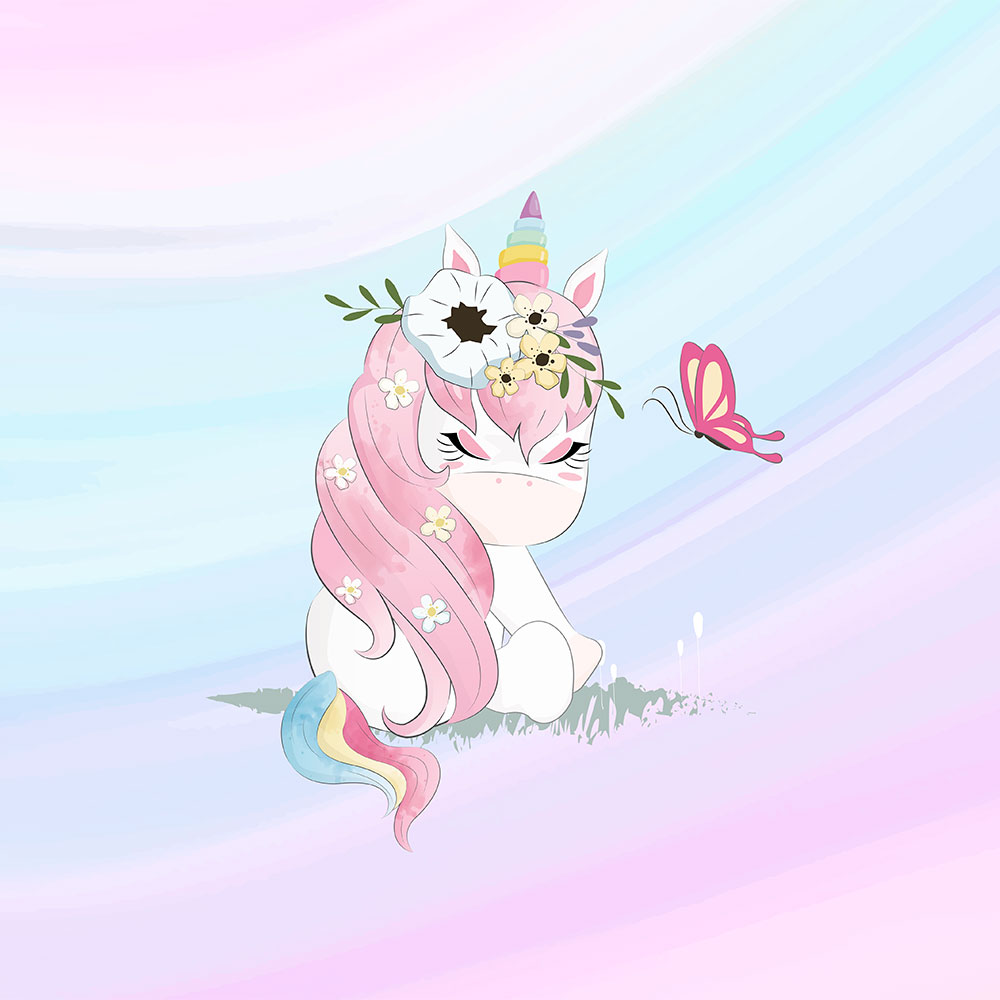 French Terry Panel Blumeneinhorn Aquarell