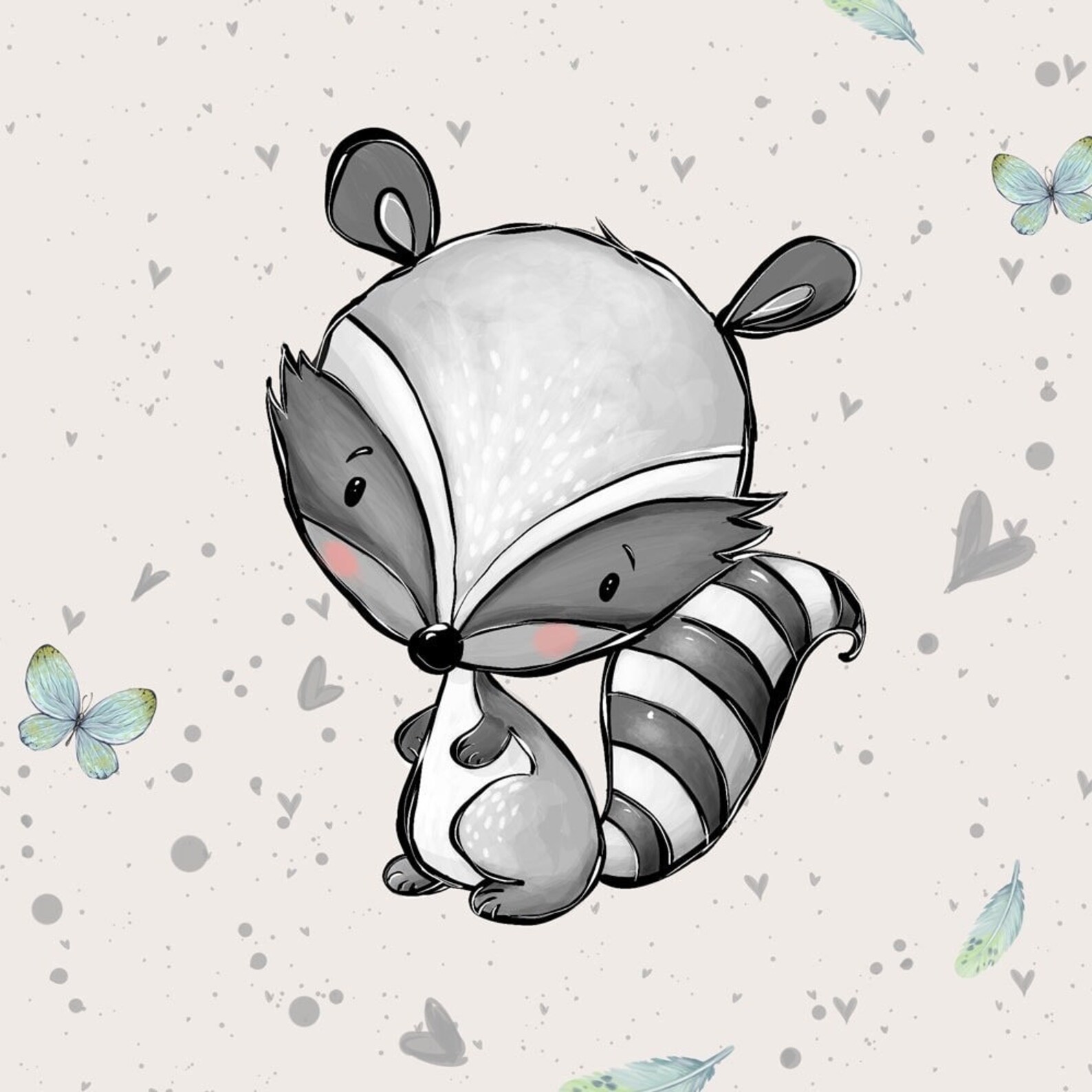 French Terry Panel Boho Waschbär