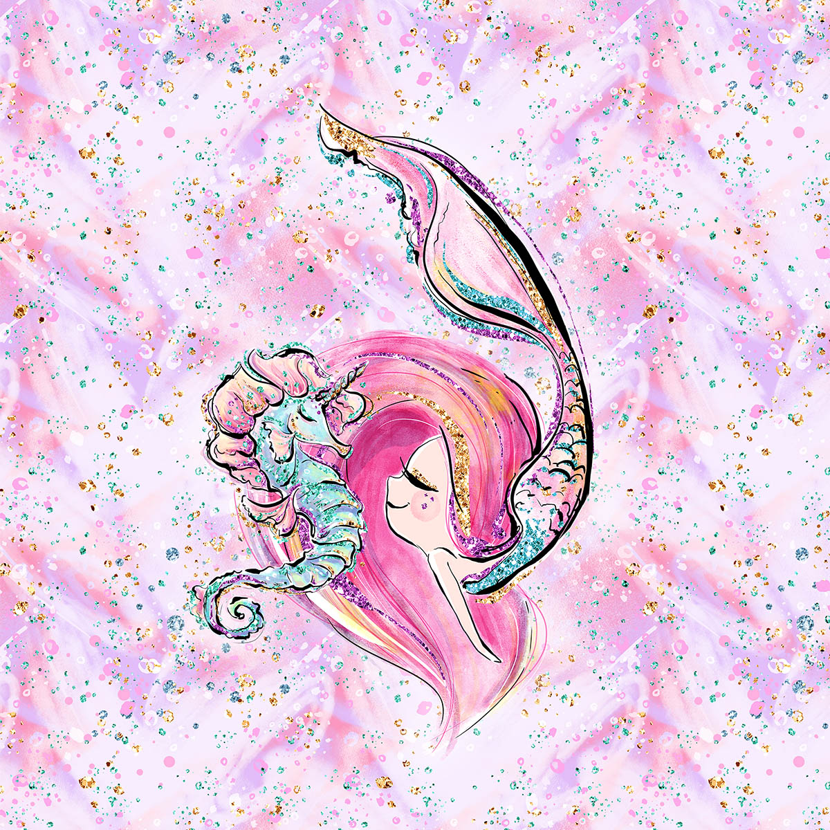 French Terry Panel Meerjungfrau pink